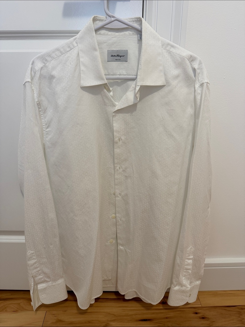Salvatore Ferragamo Men's White Long-Sleeve Button-Up Shirt